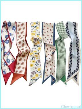 Hioyiwse Silk Scarf 6 Pack 37.8x2.6 Skinny Handbag Hair Neck Accessories